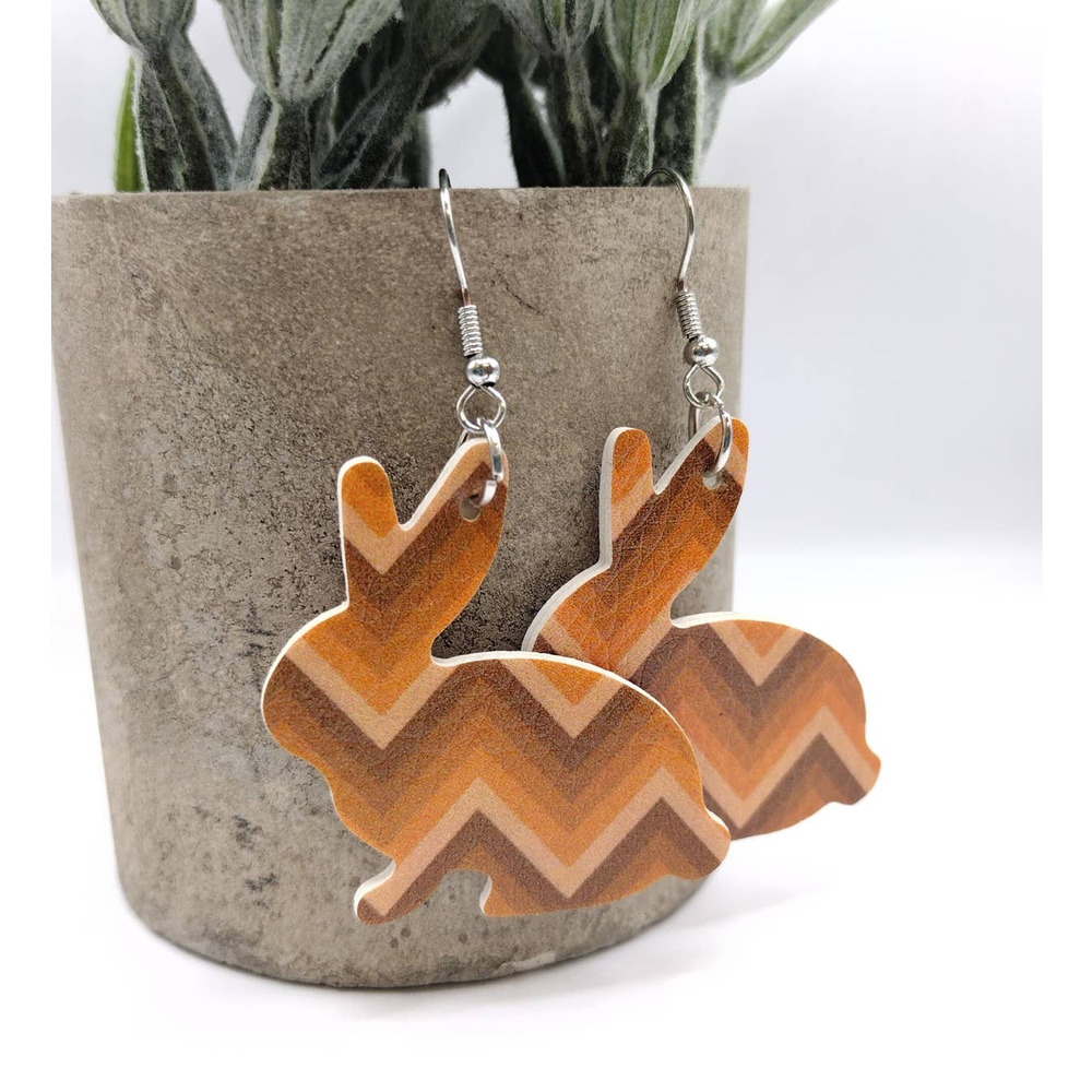 Chevron Bunny Easter Dangle Brown Orange Earrings